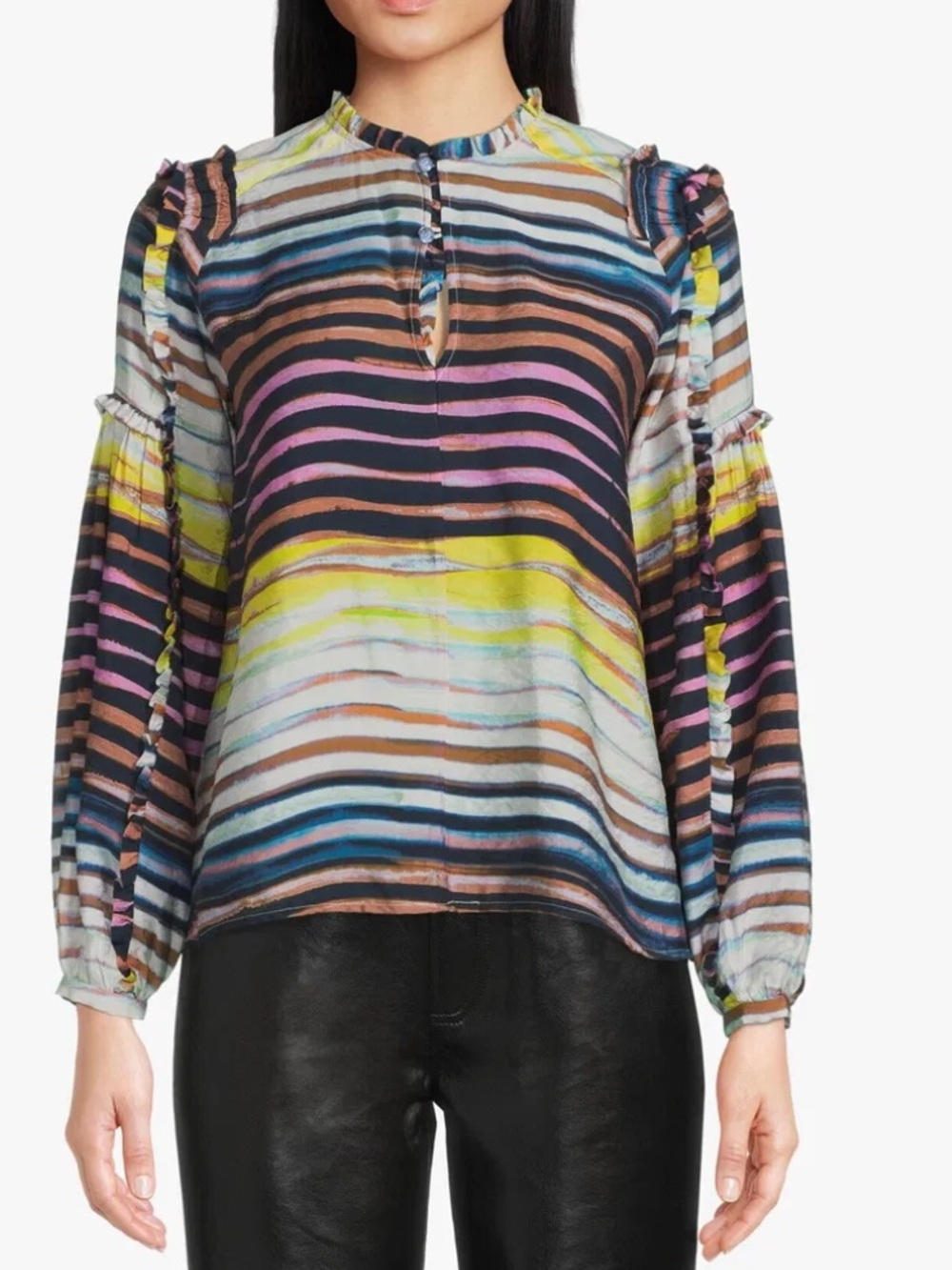MUNTHE Multicolor Striped Cold-Shoulder Blouse - Pink, Yellow & Blue